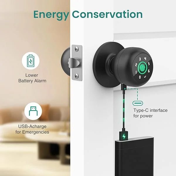 4 - in - 1 Smart Fingerprint Door Knob with Keypad, Biometric & App Control, Keyless Entry for Home GHomeSmart® K10PRO - GHome Smart Official