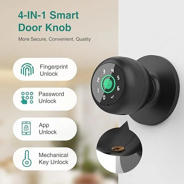 4 - in - 1 Smart Fingerprint Door Knob with Keypad, Biometric & App Control, Keyless Entry for Home GHomeSmart® K10PRO - GHome Smart Official