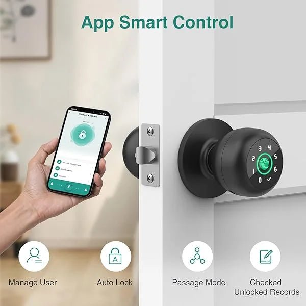 4 - in - 1 Smart Fingerprint Door Knob with Keypad, Biometric & App Control, Keyless Entry for Home GHomeSmart® K10PRO - GHome Smart Official